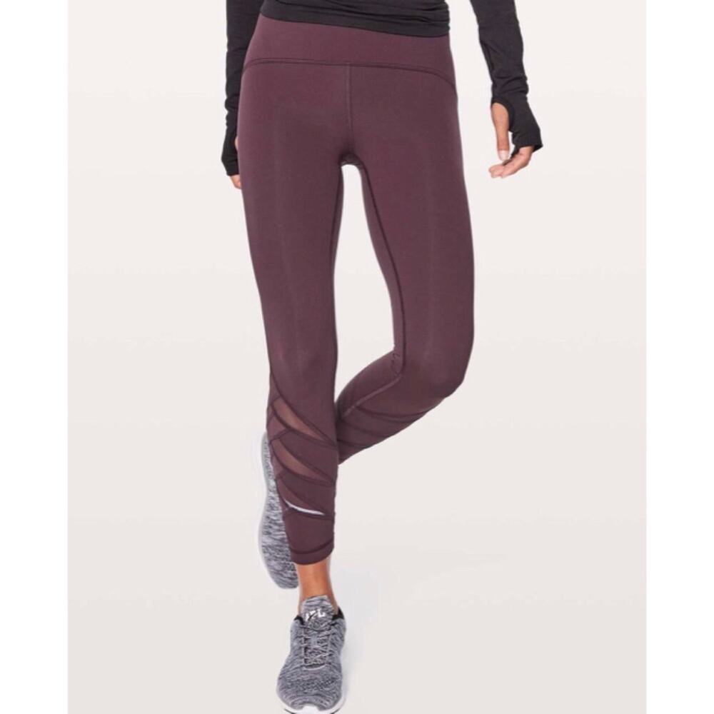 Lululemon Motionful 7/8 Tight 25” Black Cherry plum purple zip pocket mesh